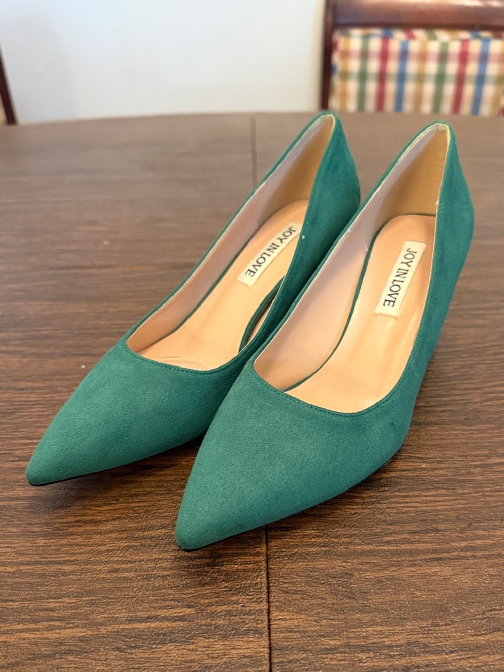 JOY IN LOVE Emerald Green Suede Pointed-Toe Heels